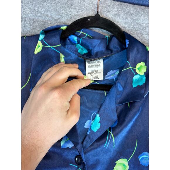 No Boundaries Sleep Shirt Womens Large Blue Floral AOP Button Up Loungewear - Picture 5 of 7